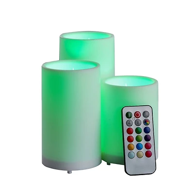 Color Changing 3 Piece Outdoor LED Pillar Candle Set with Remote by Ashland®