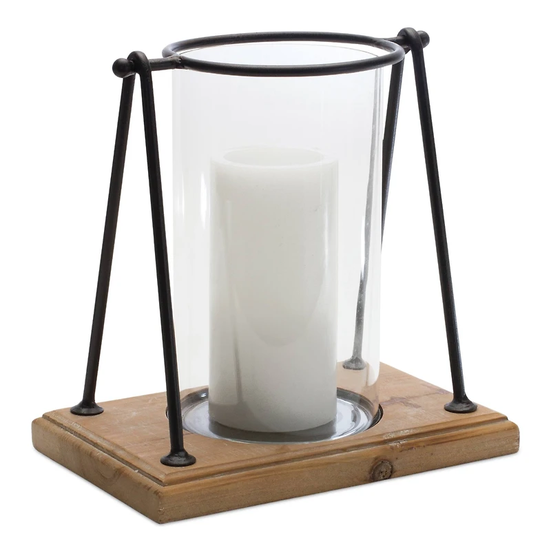 10" Modern Framed Candle Holder with Wood Base Set
