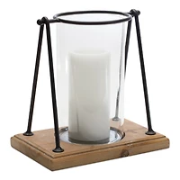 10" Modern Framed Candle Holder with Wood Base Set