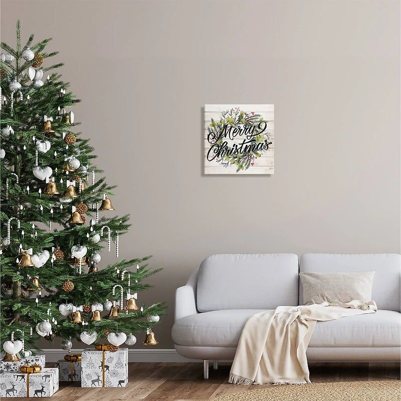 Stupell Industries Merry Christmas Botanical Wreath Canvas Wall Art