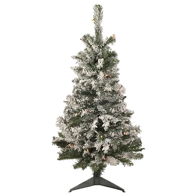 3ft. Pre-Lit Flocked Medium Artificial Christmas Tree, Multicolor Lights