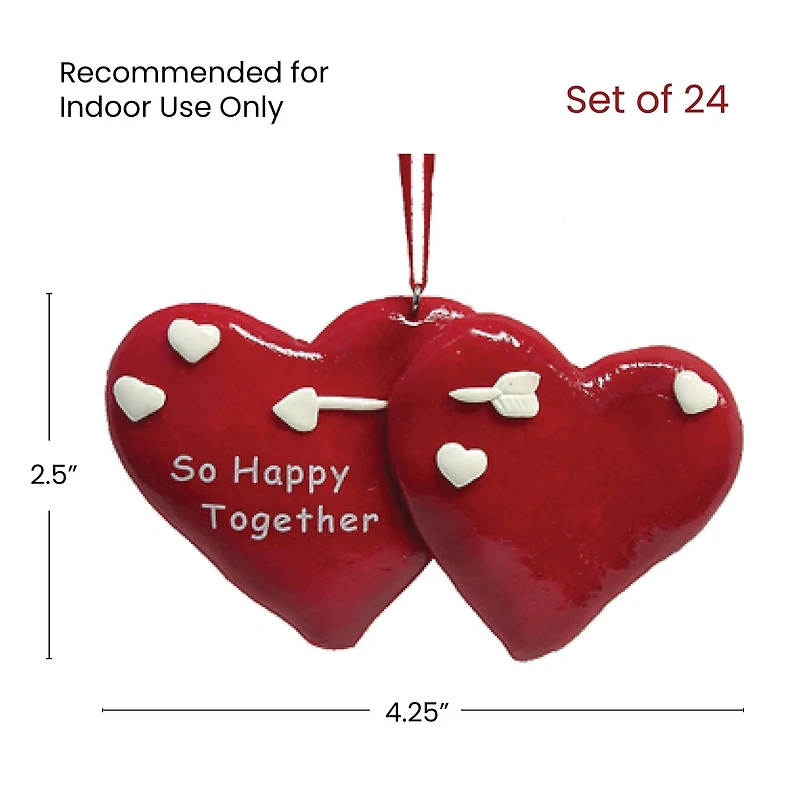 4.25" Red & White So Happy Together Hearts Valentine's Day Ornaments, 24ct.