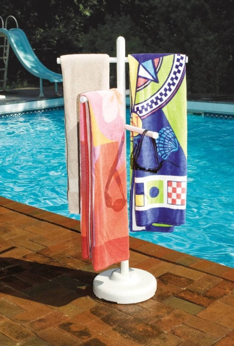 Swim Central 4ft. White Swimming Pool Towel Hanging Rack Poolside Organizer