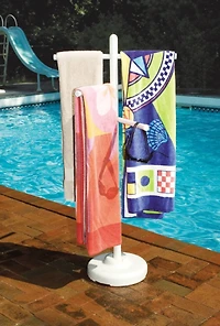 Swim Central 4ft. White Swimming Pool Towel Hanging Rack Poolside Organizer
