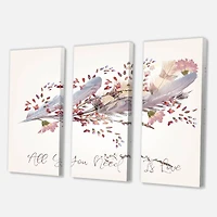 Designart - Pink Feathers and Bird All You Need Is Love