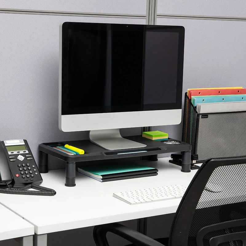 Mind Reader Monitor Stand, Laptop Riser, Desktop Organizer, Office, Plastic, Set of 2, Black