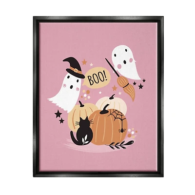 Stupell Industries Pink Boo Halloween Ghosts Framed Floater Canvas Wall Art