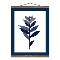 Blue Leaf Stem 16" x 20" Teak Hanging Canvas