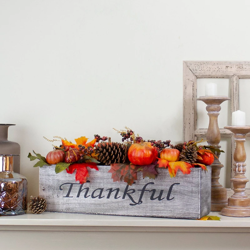 24" Autumn Harvest Maple Leaf & Berry Arrangement in Wooden Box