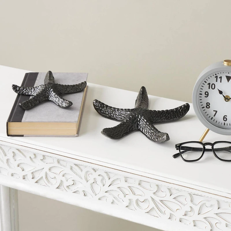 Black Aluminum Metal Starfish Bubble Textured Sculptures, 2ct.