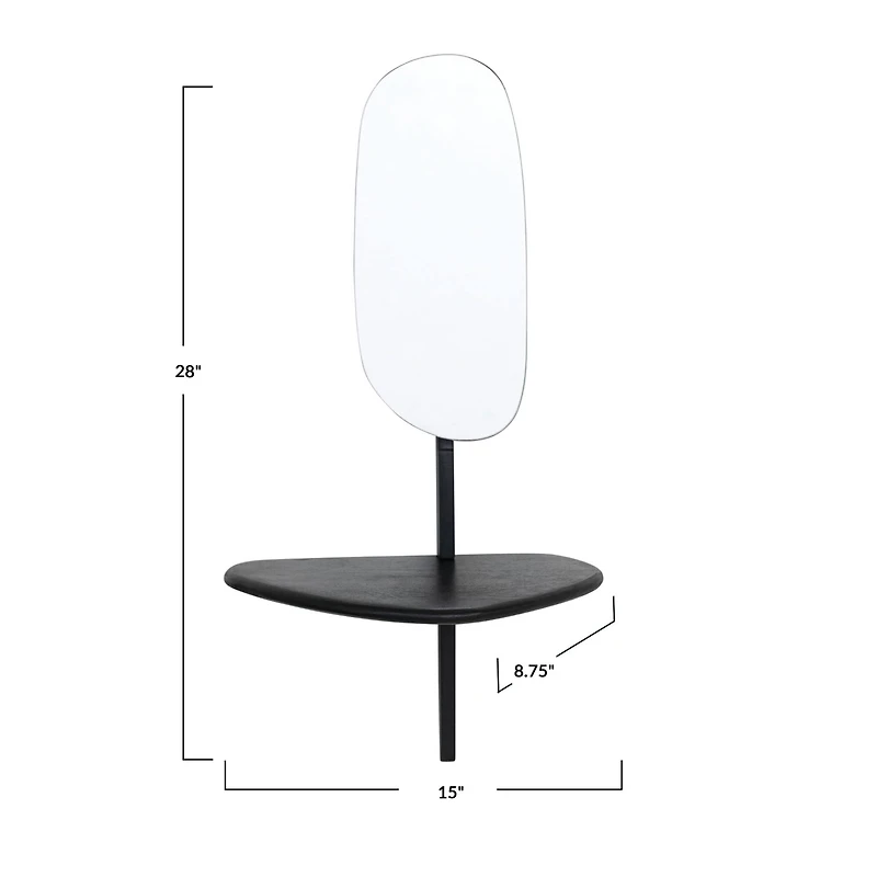 Hello Honey® 15" Matte Black Organic Shaped Wall Mirror with Shelf