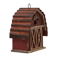 Glitzhome® 10" Hanging Wooden Red Barn Garden Birdhouse