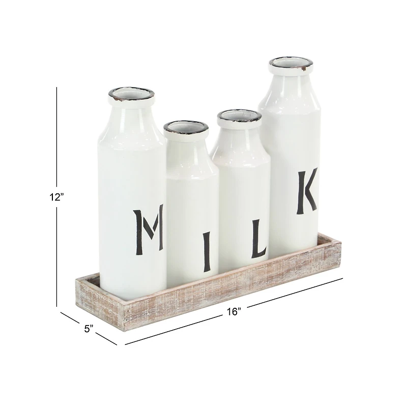White Iron Farmhouse Decorative Milk Bottles Set