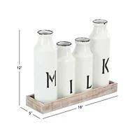 White Iron Farmhouse Decorative Milk Bottles Set