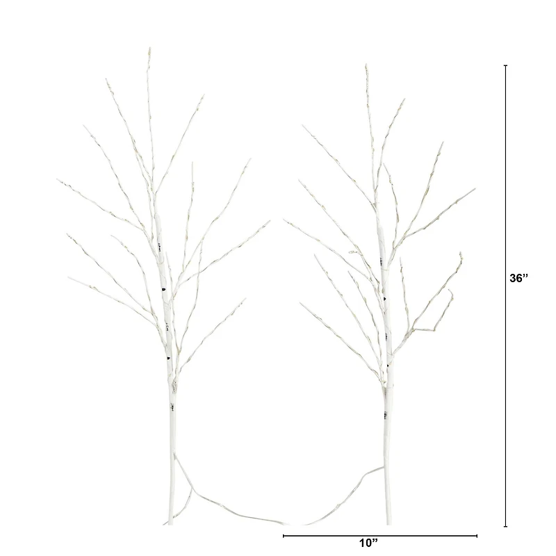 2 Pack 3ft. Pre-Lit Artificial White Birch Branches, Warm White LED Lights