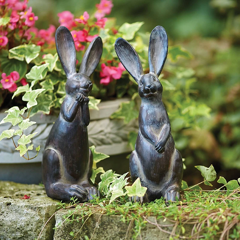 11.5" Brown Long Ear Rabbit Statues Set