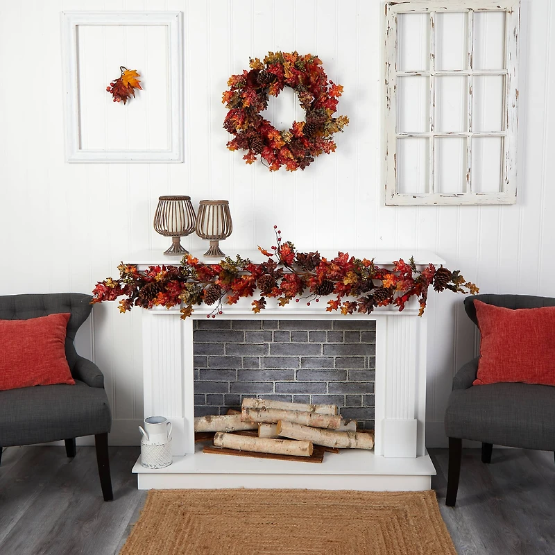 6ft. Autumn Maple Leaves, Berry & Pinecones Fall Garland