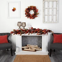 6ft. Autumn Maple Leaves, Berry & Pinecones Fall Garland
