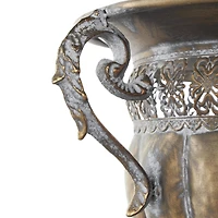 12" Bronze Hammered Urn-Shaped Metal Vase with Cut Out Details