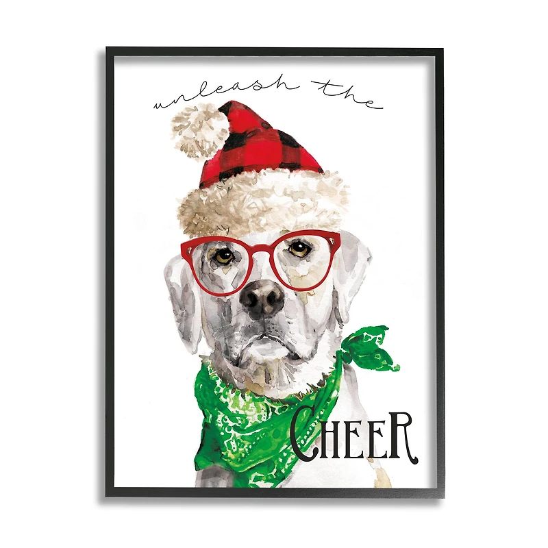 Stupell Industries Unleash The Cheer Holiday Dog Framed Giclee Art