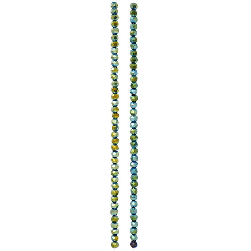 12 Pack: Green Iridescent Glass Faceted Beads, 3mm by Bead Landing™