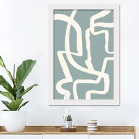 White & Teal Brush Lines White Framed Wall Décor Under Plexiglass