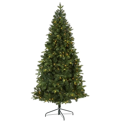 7ft. Pre-Lit Grand Teton Spruce Flat Back Artificial Christmas Tree, Clear LED Lights