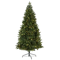 7ft. Pre-Lit Grand Teton Spruce Flat Back Artificial Christmas Tree, Clear LED Lights