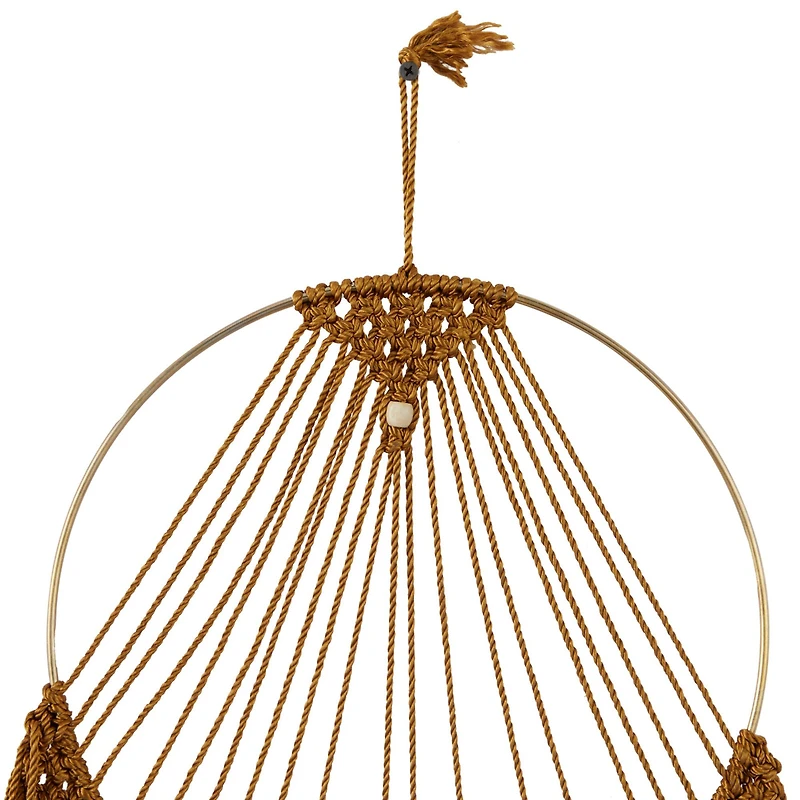 Brown Fabric Handmade Intricately Weaved Macrame Wall Decor with Beaded Fringe Tassels 12" x 0" x 32"