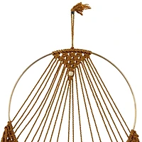 Brown Fabric Handmade Intricately Weaved Macrame Wall Decor with Beaded Fringe Tassels 12" x 0" x 32"