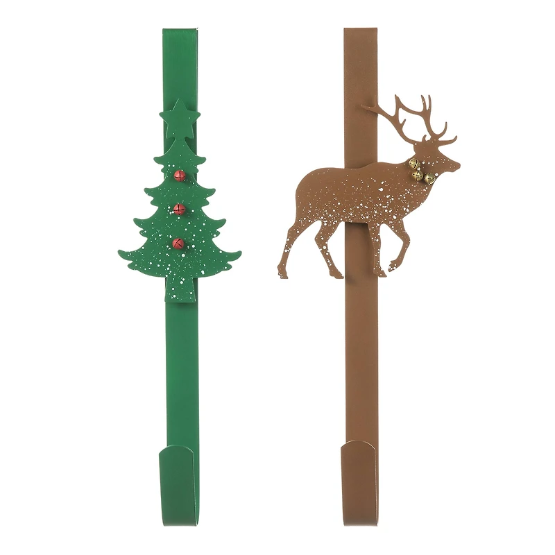 Glitzhome® 14" Christmas Metal Tree & Reindeer Wreath Hanger Set