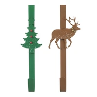 Glitzhome® 14" Christmas Metal Tree & Reindeer Wreath Hanger Set