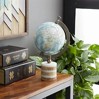 16" Blue Ceramic & Metal Coastal Globe