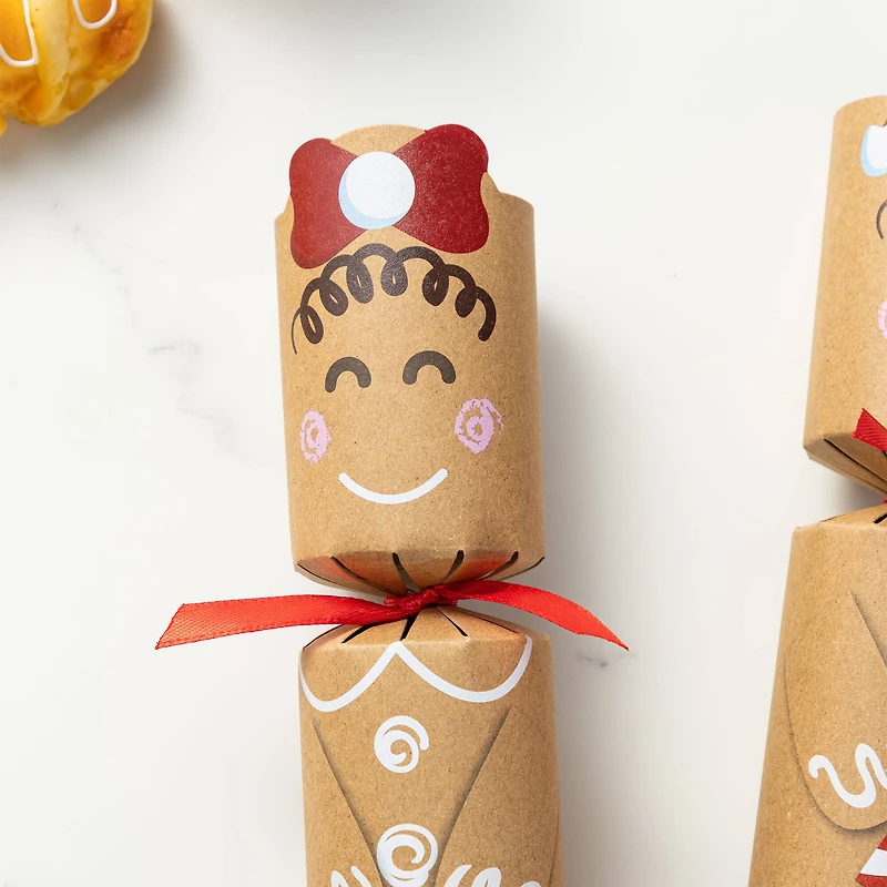 Glitzhome® 8PK 2"D x 12"H Gingerbread Man Christmas Party Crackers with Gift Contents