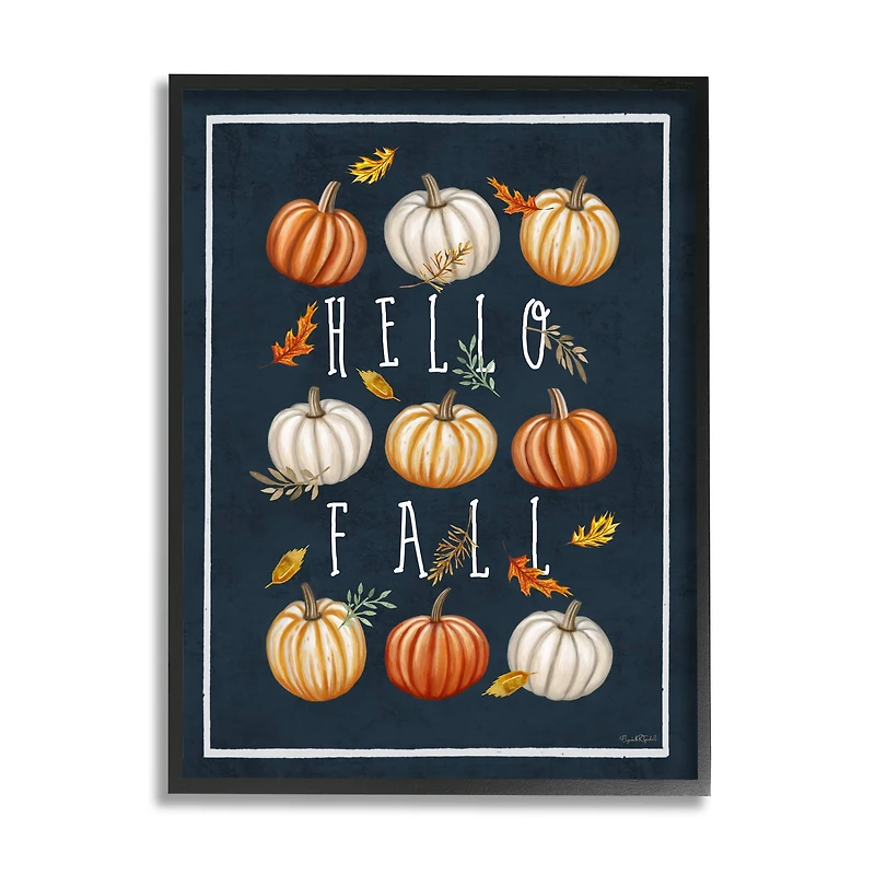 Stupell Industries Hello Fall Mixed Pumpkins Framed Giclee Art