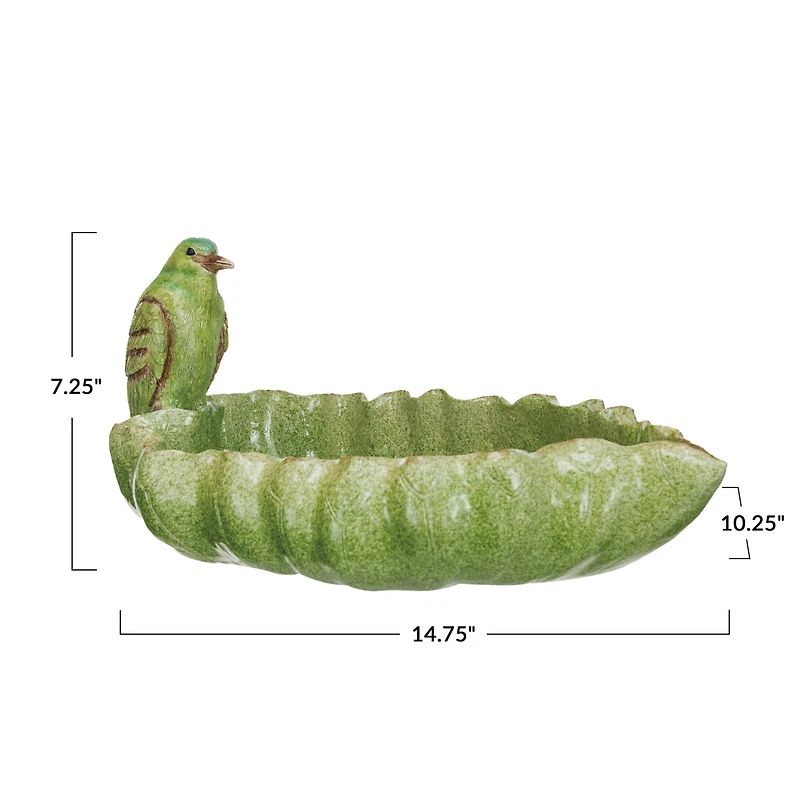 Hello Honey® 14.75" Green Leaf-Shaped Dish with Bird & Scalloped Edge