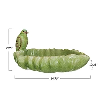 Hello Honey® 14.75" Green Leaf-Shaped Dish with Bird & Scalloped Edge