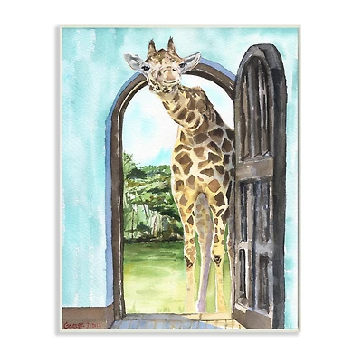 Stupell Industries Giraffe Through Doorway Safari Animal Portrait Wall Plaque