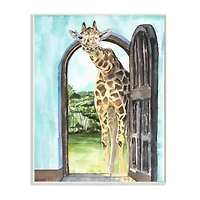 Stupell Industries Giraffe Through Doorway Safari Animal Portrait Wall Plaque