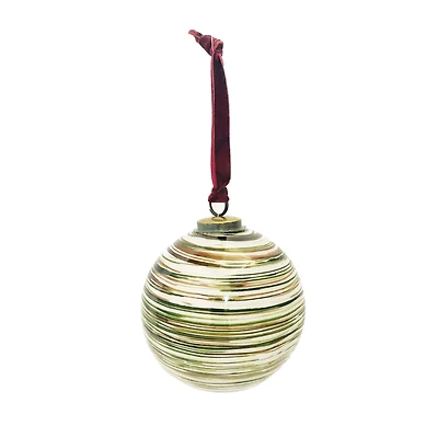 Hello Honey® 5" Multicolor Glass Ball Ornament with Stripes & Velvet Ribbon Hanger