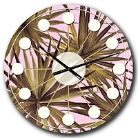 Designart 'Tropical Leaves On Pink Mid-Century Modern Wall Clock