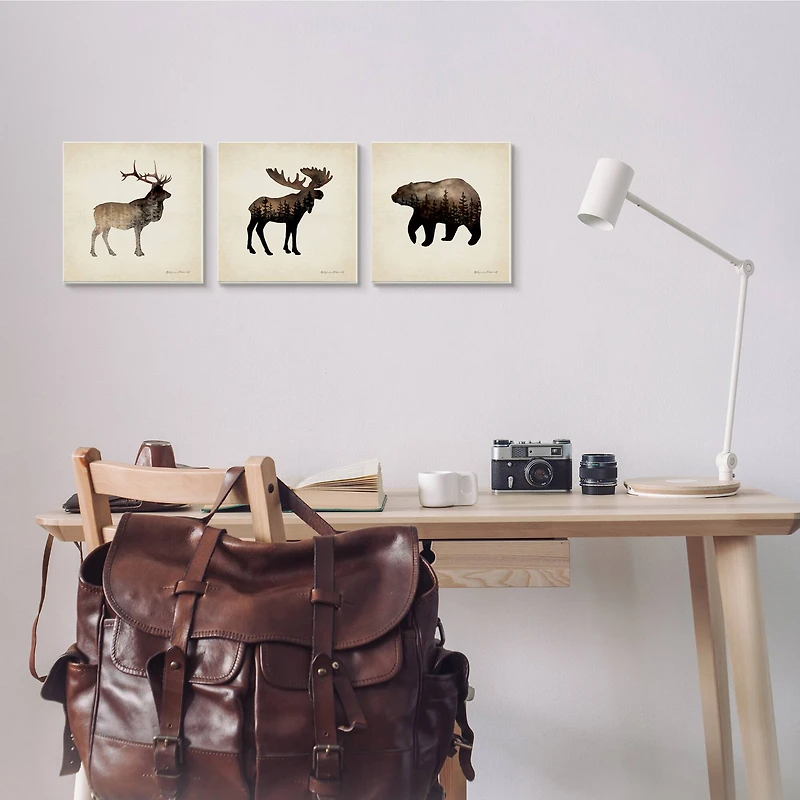 Stupell Industries Woodland Animal Silhouettes Rustic Forest Pine Tree Landscape,12" x 12"