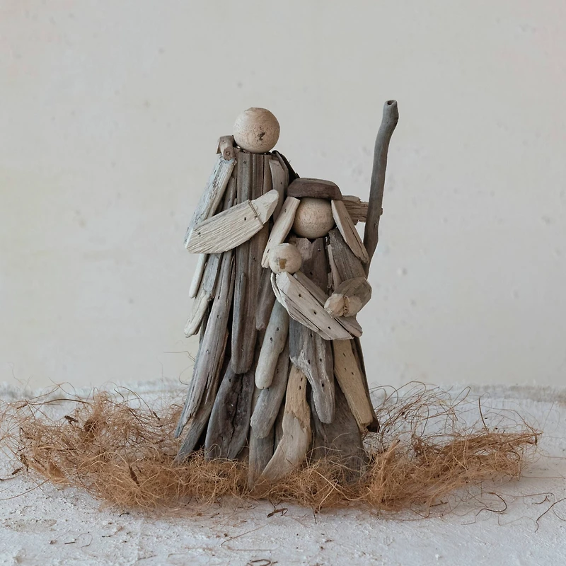 Hello Honey® 10" Natural Handmade Driftwood Holy Family Accent