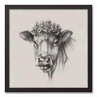 Cow Sketch 17.73" x 17.73" Black Framed Canvas