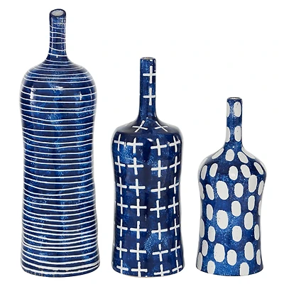 Blue & White Stoneware Contemporary Vase Set