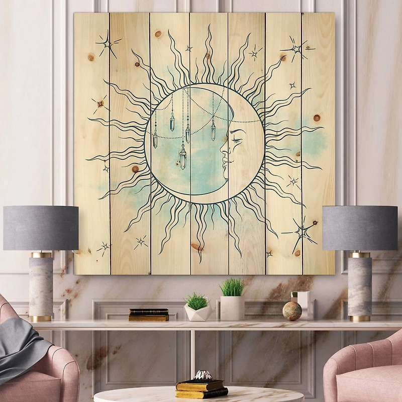 Designart - Blue Crescent Moon With Moonstone Pendants & Stars