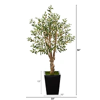 4.5ft. Olive Artificial Tree in Black Metal Planter