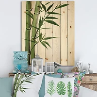 Designart - Detail of Dark Green Bamboo I - Traditional Print on Natural Pine Wood