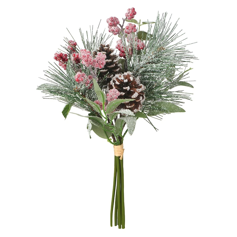 14" Icy Red Berry, Eucalyptus & Pinecone Bouquet by Ashland®