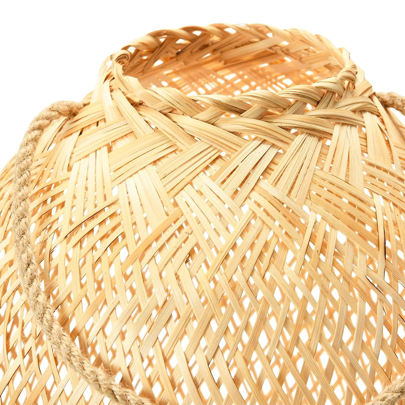 Hello Honey® 23.5" Natural Hand-Woven Bamboo Lantern with Jute Handle & Glass Insert